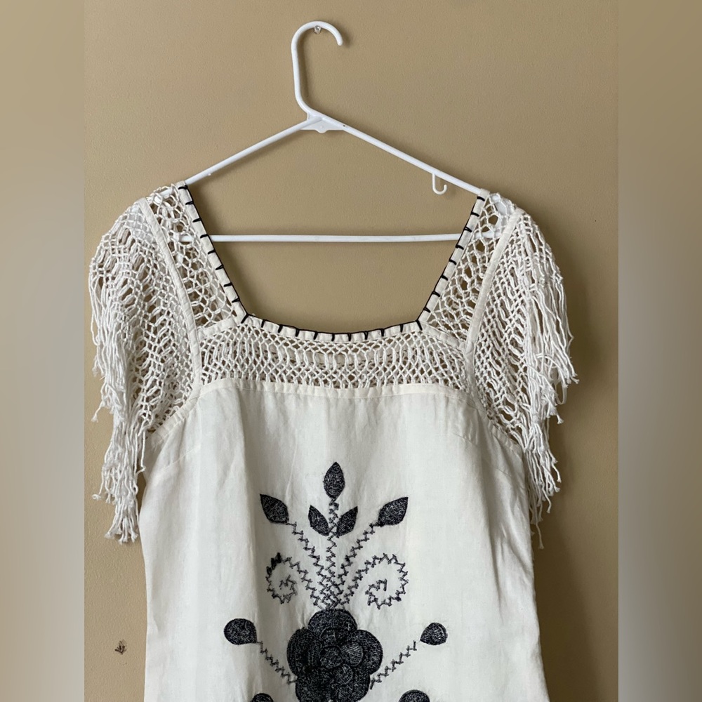 Free People Cream Mini Dress with Black Floral Embroidery - Picture 7 of 14